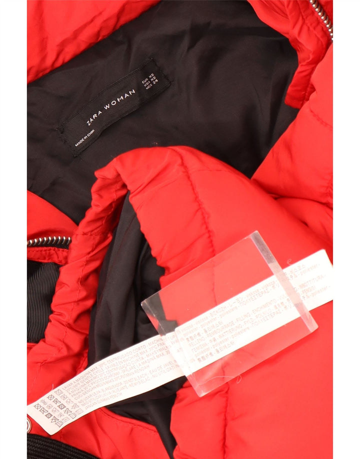 ZARA Womens Hooded Oversized Padded Jacket UK 6 XS Red Viscose