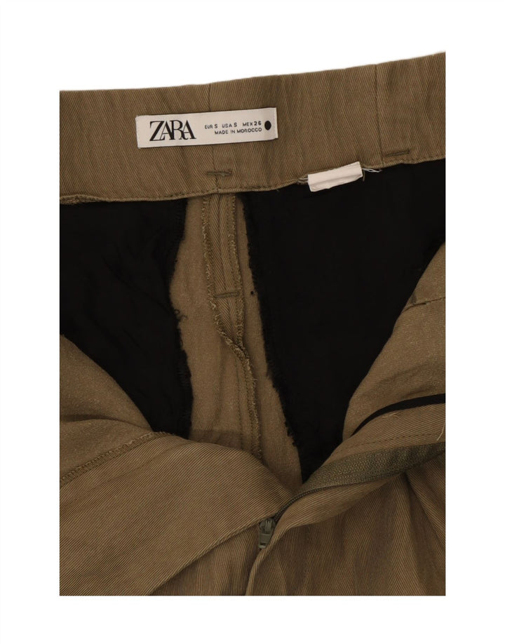 Zara Womens Pegged Cropped Trousers Small W26 L24 Khaki