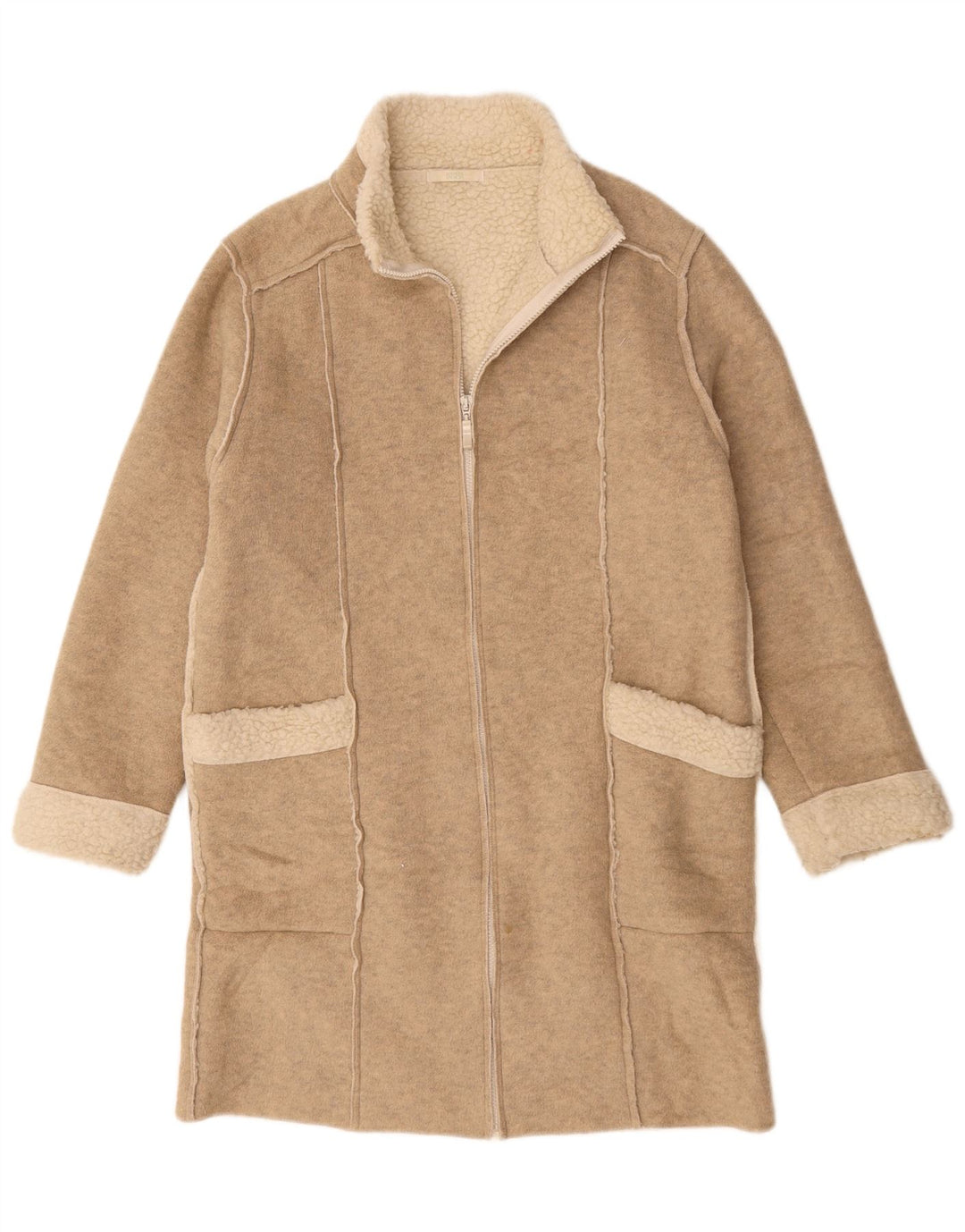 Marks & Spencer Womens Sherpa Oversized Overcoat UK 10 Small Beige Flecked