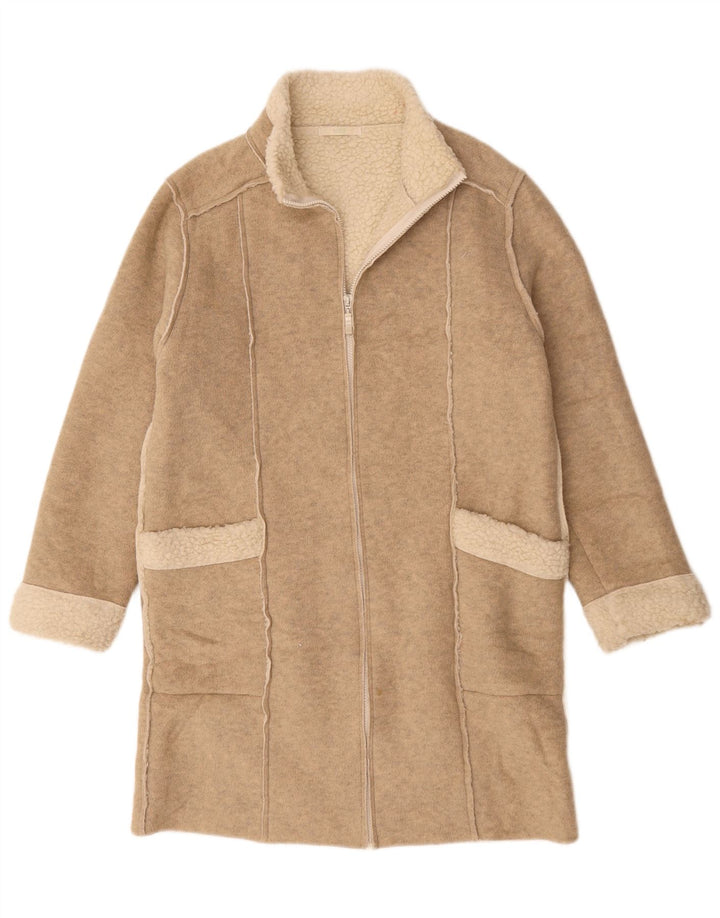 Marks & Spencer Womens Sherpa Oversized Overcoat UK 10 Small Beige Flecked