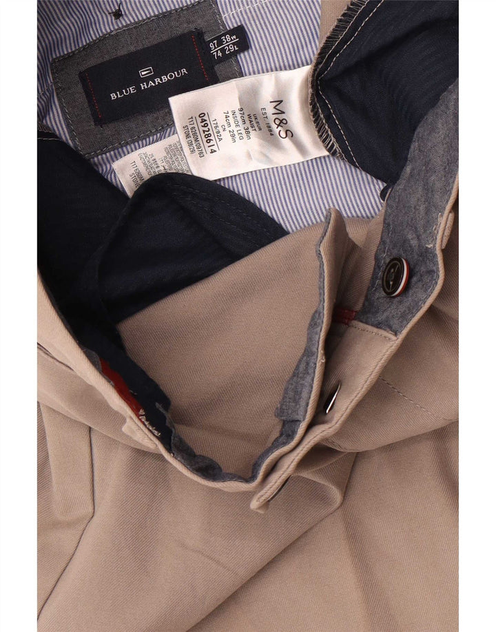 Marks & Spencer Mens Blue Harbour Cropped Trousers W38 L25 Grey Cotton