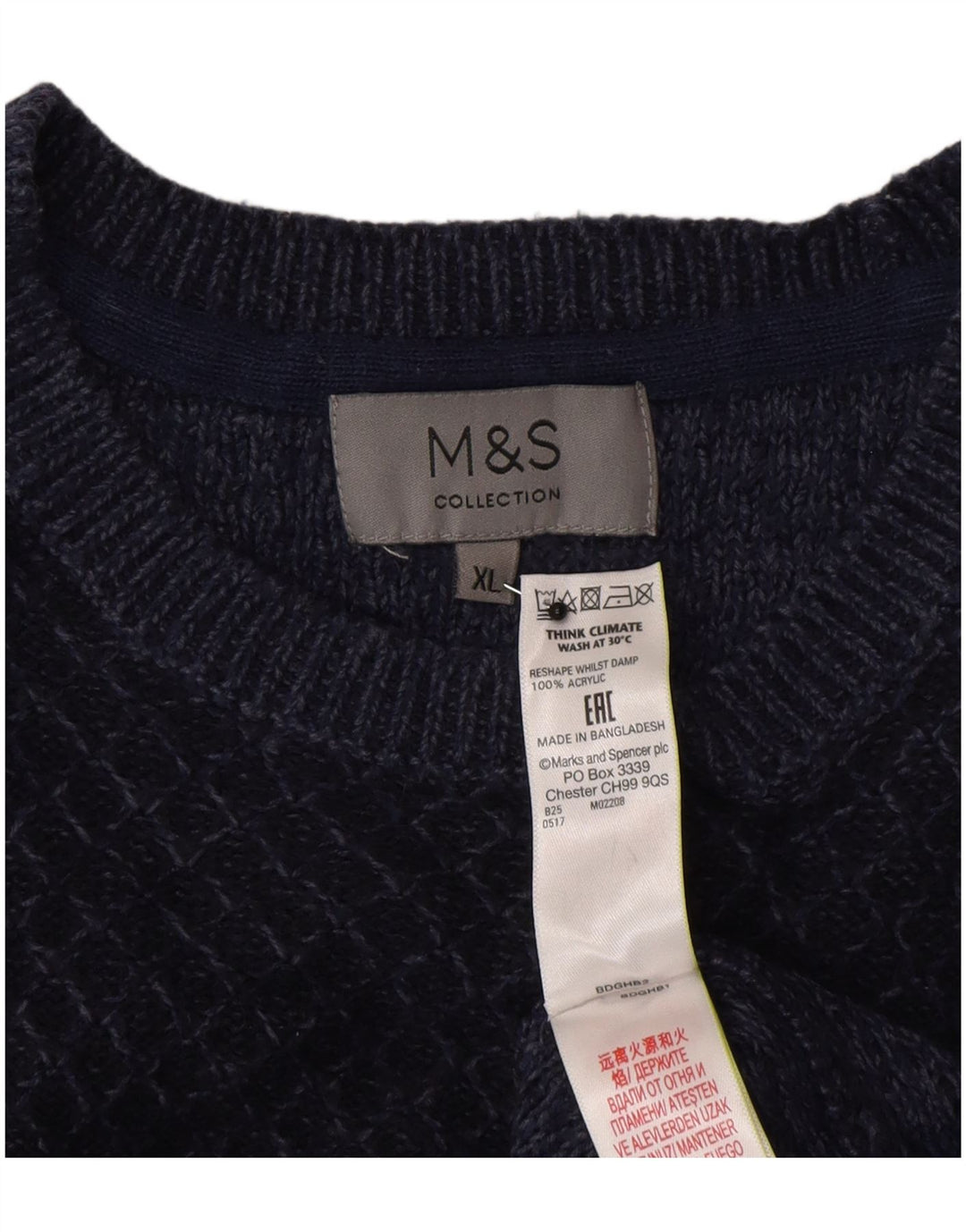 Marks & Spencer Mens Crew Neck Jumper Sweater XL Navy Blue Geometric
