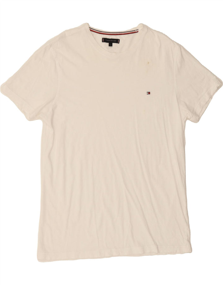 TOMMY HILFIGER Mens T-Shirt Top Large White Vintage Tommy Hilfiger and Second-Hand Tommy Hilfiger from Messina Hembry 