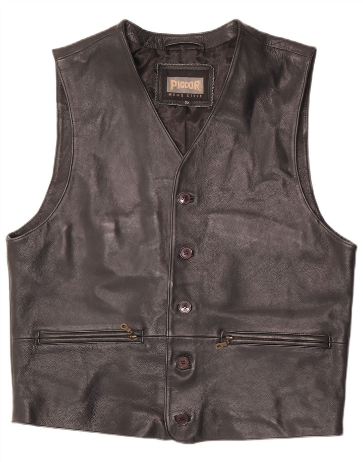 Vintage Mens Leather Waistcoat IT 52 Large Black Leather