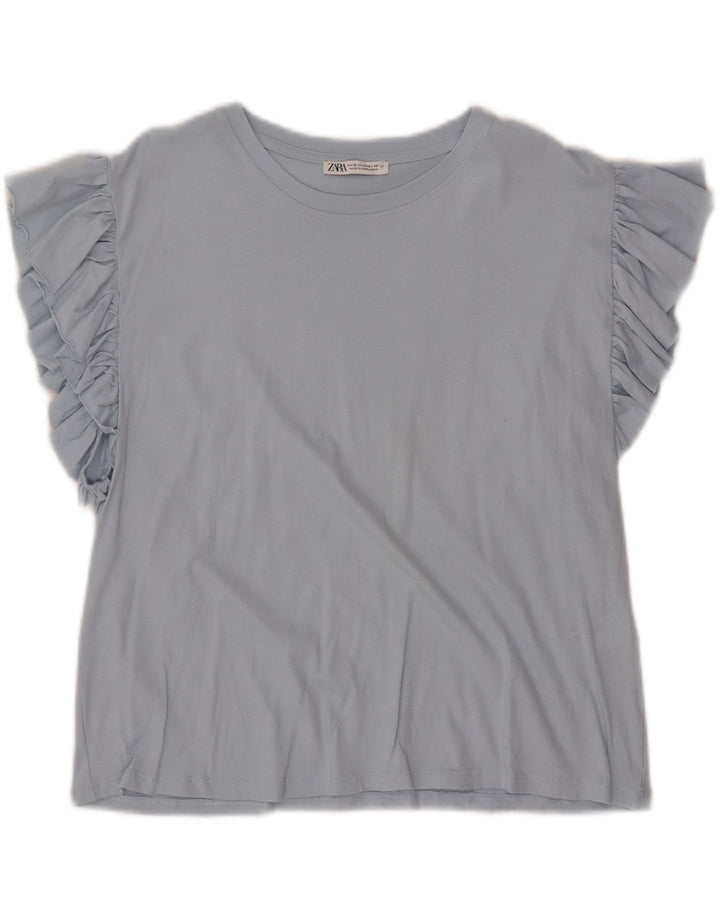 ZARA Womens Blouse Top UK 12 Medium Blue Cotton