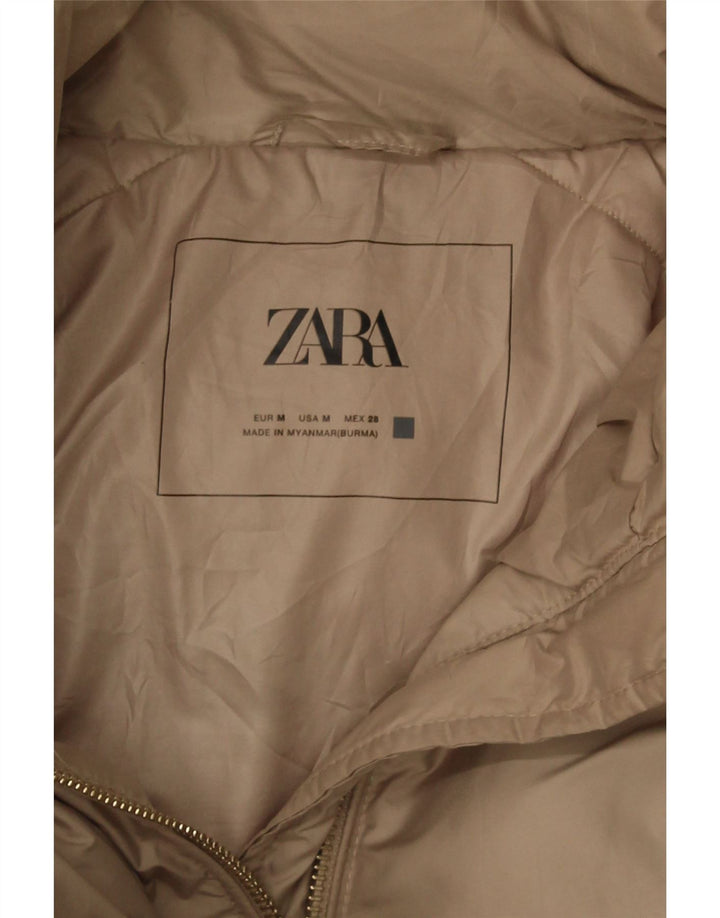 Giacca imbottita con cappuccio da donna ZARA UK 14 Poliestere beige medio