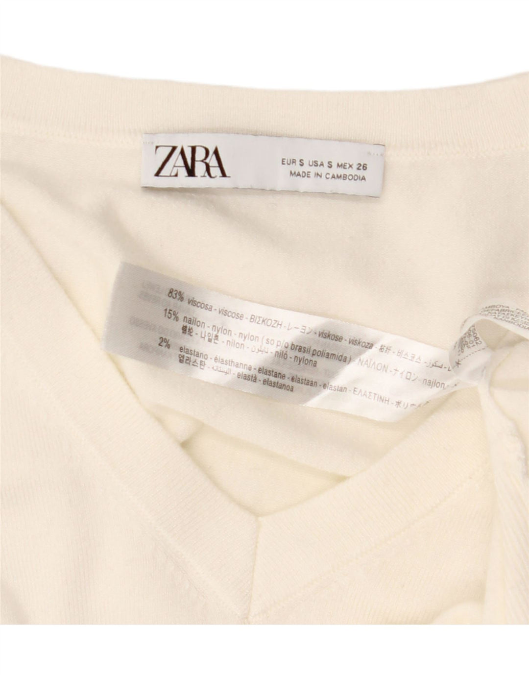 ZARA Womens V-Neck Jumper Sweater UK 10 Small White Viscose