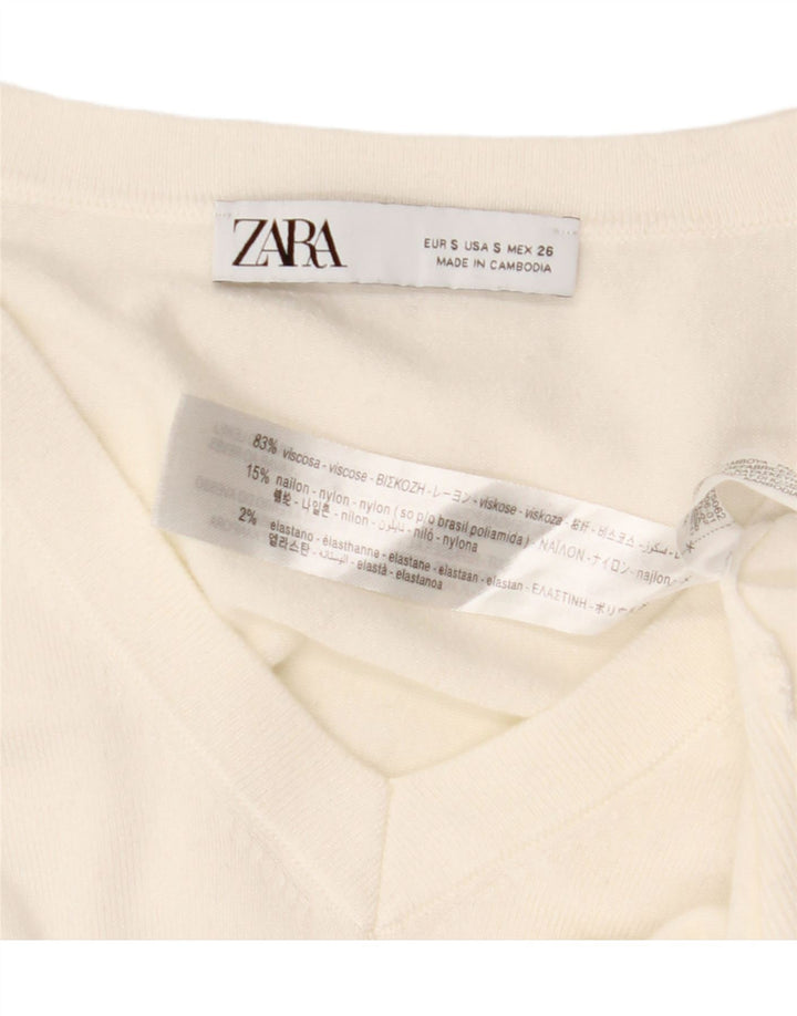 ZARA Womens V-Neck Jumper Sweater UK 10 Small White Viscose