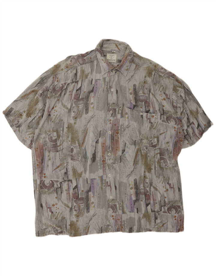 VINTAGE Mens Abstract Pattern Short Sleeve Shirt XL Grey Viscose Retro