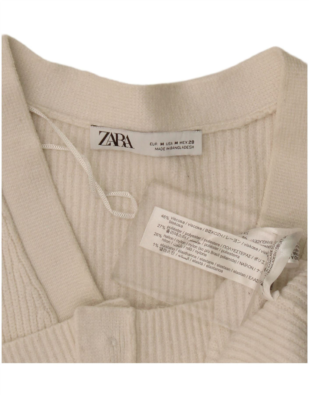 Zara Womens Crop Cardigan Sweater UK 14 Medium Off White Viscose
