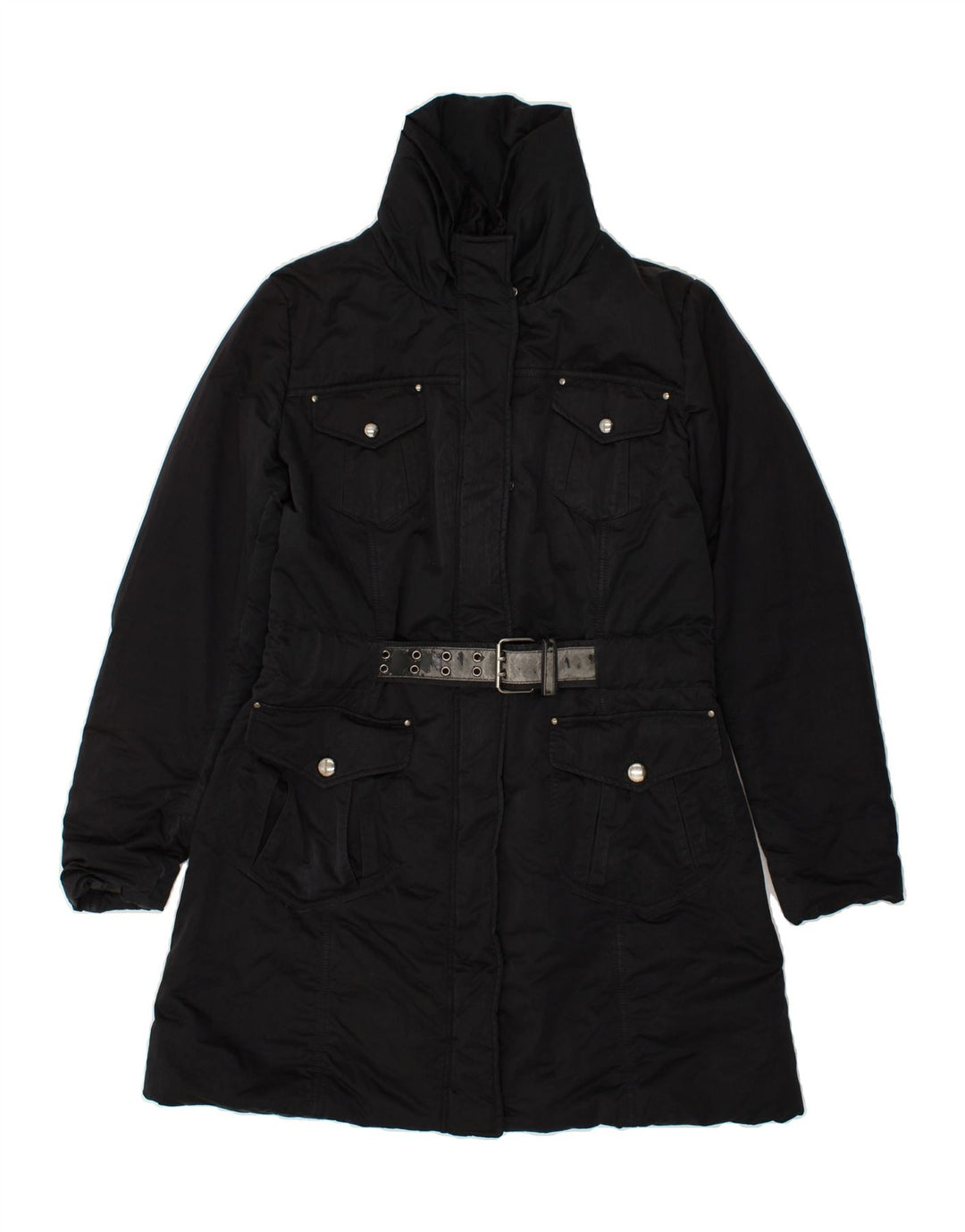 TRUSSARDI JEANS Womens Padded Coat IT 46 Large Black Polyester | Vintage Trussardi Jeans | Thrift | Second-Hand Trussardi Jeans | Used Clothing | Messina Hembry 