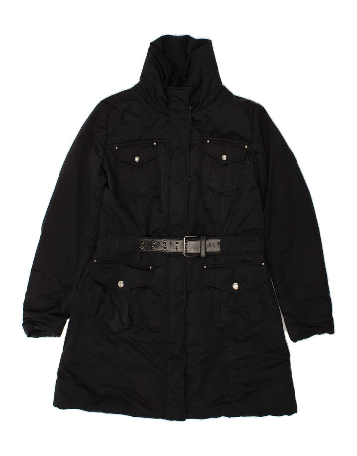 TRUSSARDI JEANS Womens Padded Coat IT 46 Large Black Polyester | Vintage Trussardi Jeans | Thrift | Second-Hand Trussardi Jeans | Used Clothing | Messina Hembry 