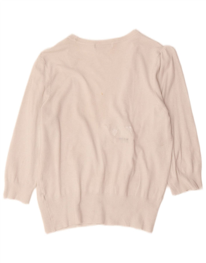 Marks & Spencer Womens 3/4 Sleeve Cardigan Sweater UK 14 Medium Off White