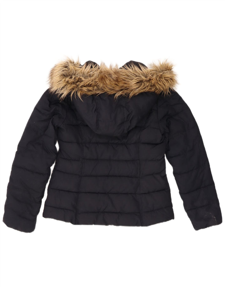 Hollister Womens Hooded Padded Jacket UK 12 Medium Navy Blue Polyester