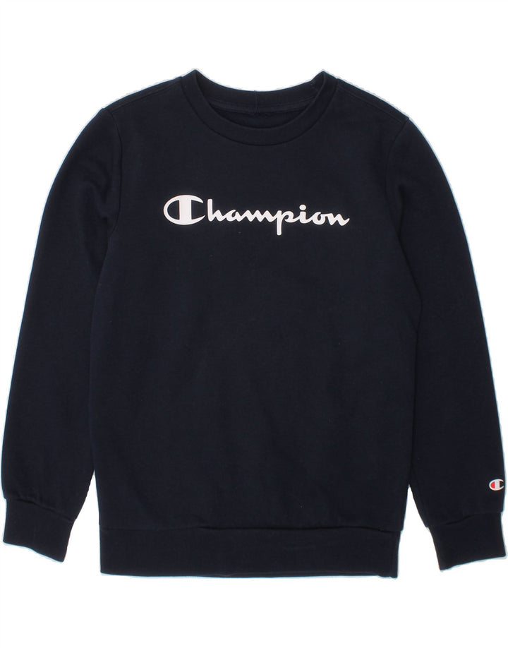 CHAMPION Boys Graphic Sweatshirt Jumper 9-10 Years Navy Blue Vintage Champion and Second-Hand Champion from Messina Hembry 