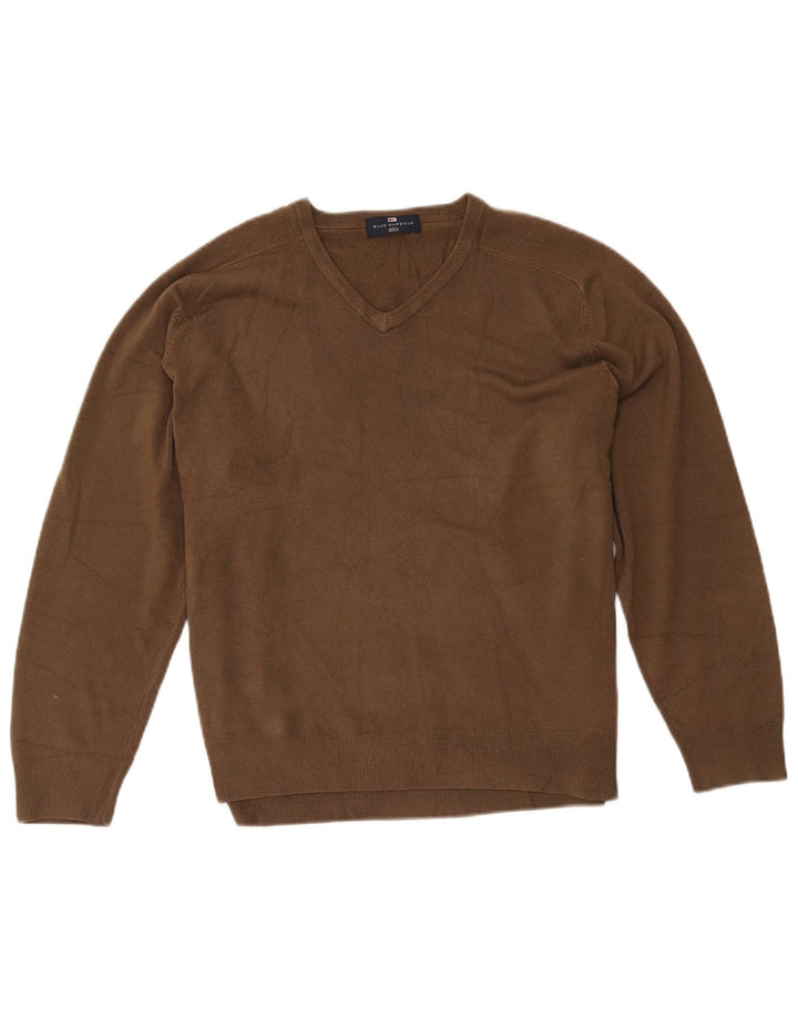 Marks & Spencer Mens Blue Harbour V-Neck Jumper Sweater Large Brown Acrylic