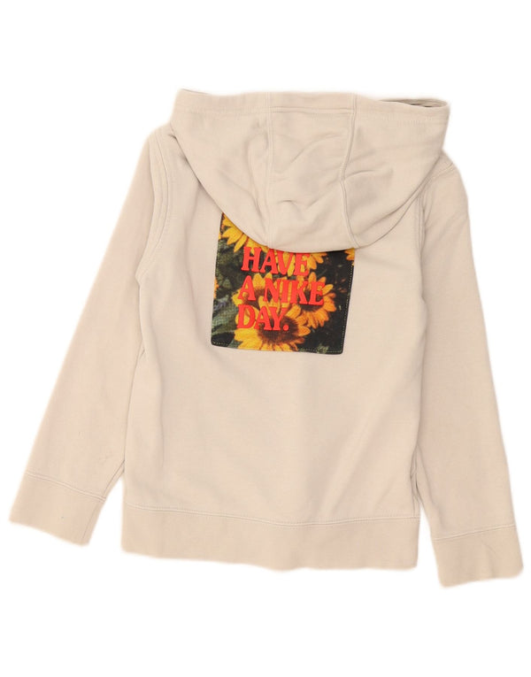 Felpa con cappuccio grafica Nike per ragazze 8-9 anni, piccola, in cotone floreale beige