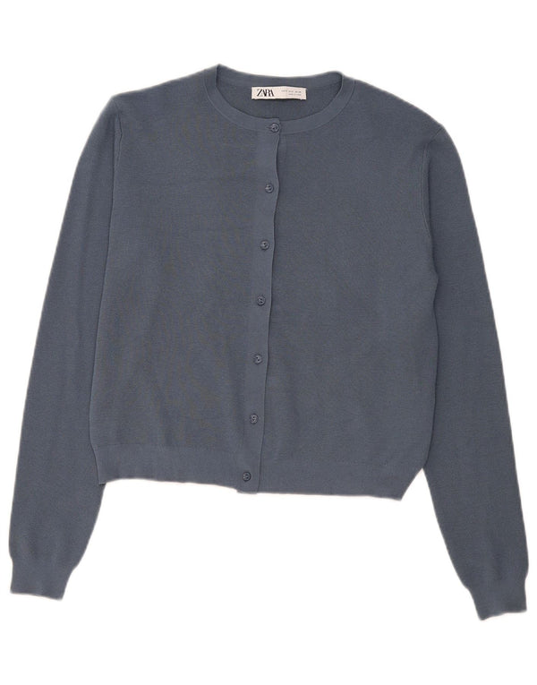 Zara Womens Crop Cardigan Sweater UK 10 Small Navy Blue Viscose