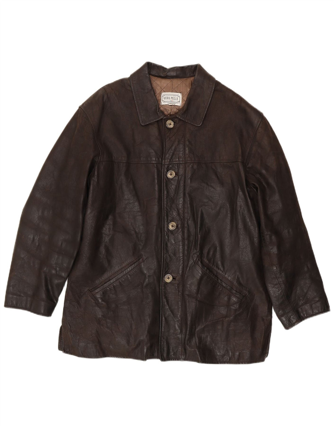 Vintage Mens Leather Jacket IT 54 2XL Brown Leather