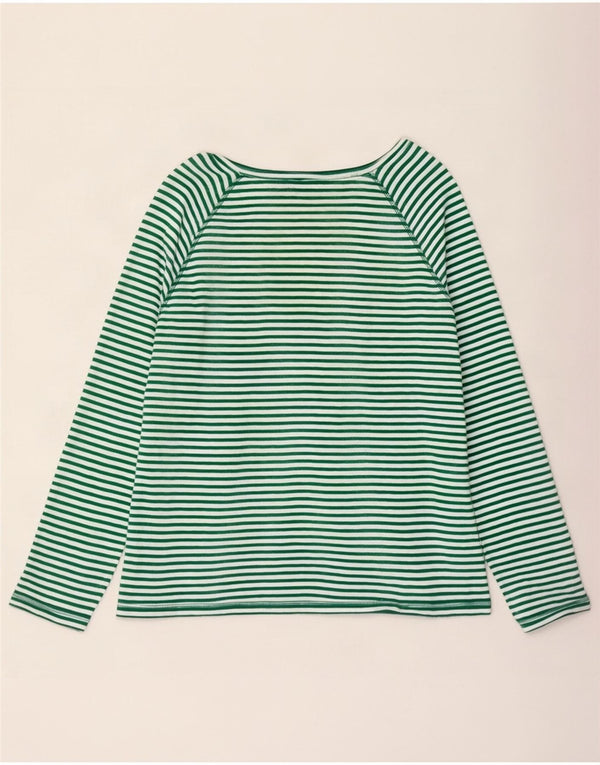 Marks & Spencer Womens Top Long Sleeve UK 18 XL Green Striped Cotton