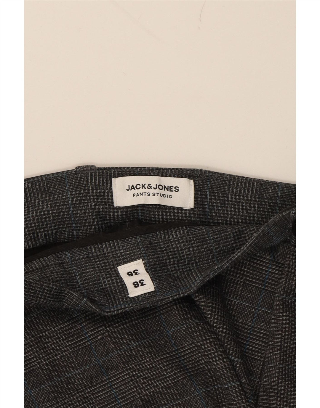 JACK & JONES Mens Marco Slim Casual Trousers W36 L34 Grey Check Polyester Vintage Jack & Jones and Second-Hand Jack & Jones from Messina Hembry 