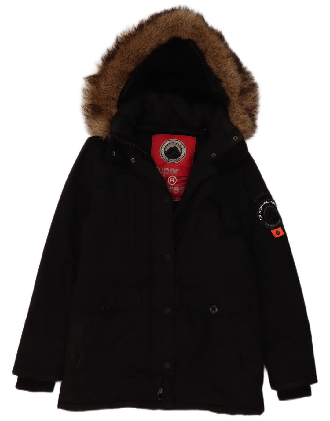 Superdry Womens Hooded Parka Jacket UK 12 Medium Black Nylon