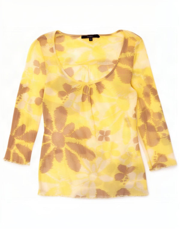 Coast Womens Top 3/4 ærme UK 10 Small Yellow Floral