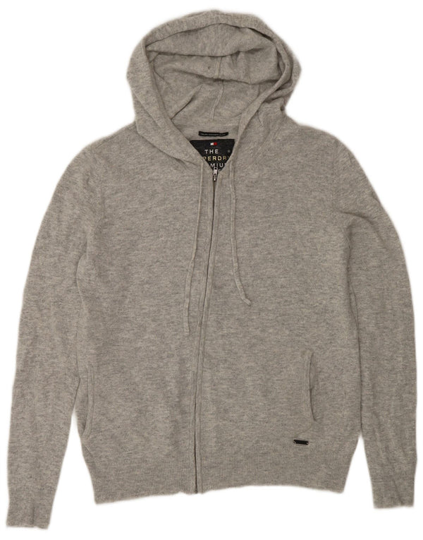 Superdry Damen-Cardigan mit Kapuze und durchgehendem Reißverschluss, UK 14, Mittelgrau meliert