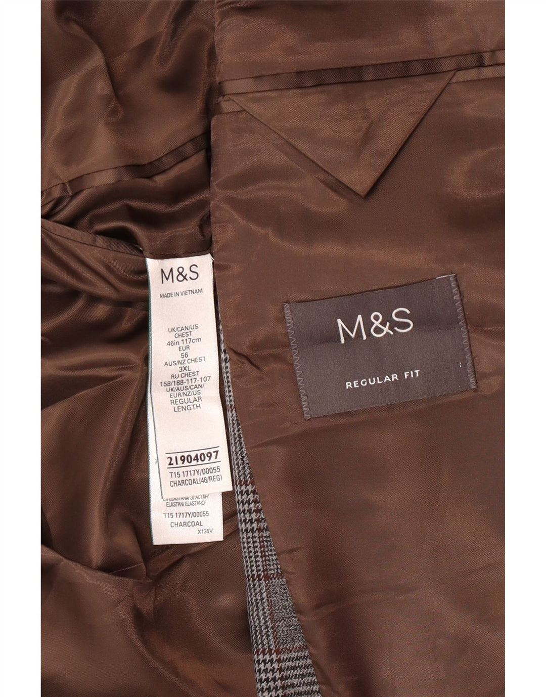 Marks & Spencer Herren-Blazer mit 2 Knöpfen, UK 46 3XL, grau kariertes Polyester