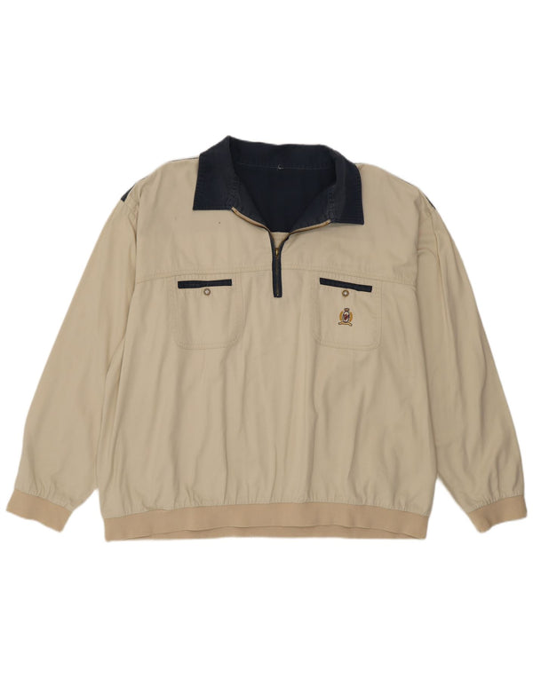 Vintage Langærmet Polo Shirt til mænd 2XL Beige Colourblock
