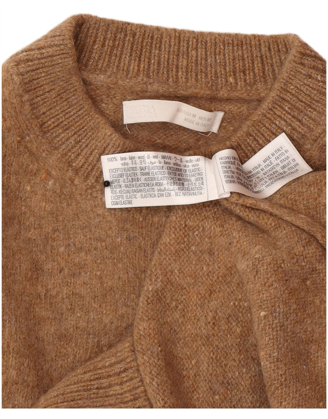 Maglione maglione girocollo da donna Zara UK 12 Lana marrone medio