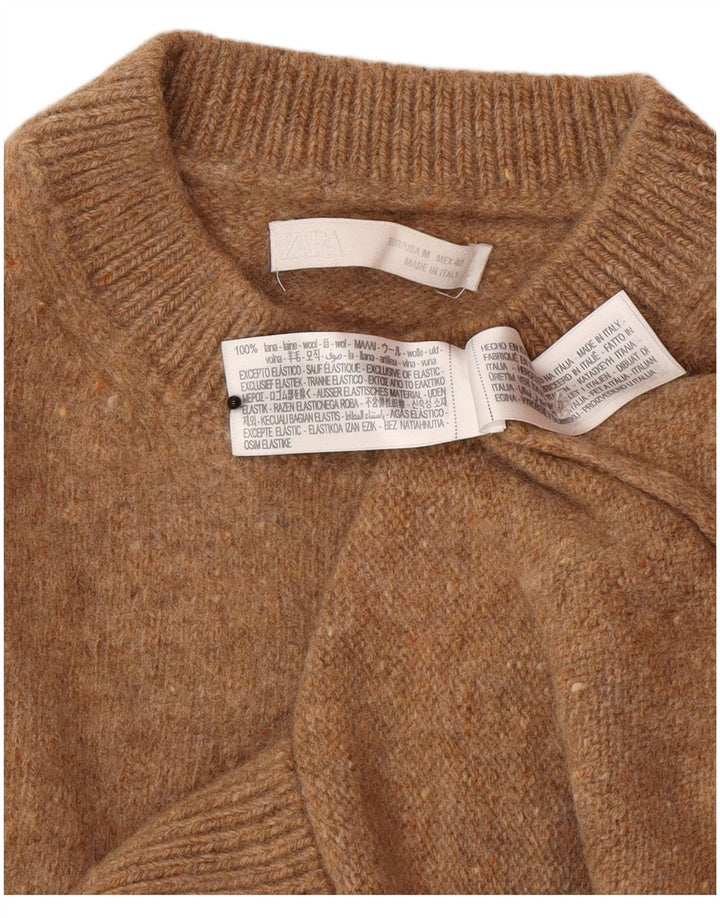 Maglione maglione girocollo da donna Zara UK 12 Lana marrone medio