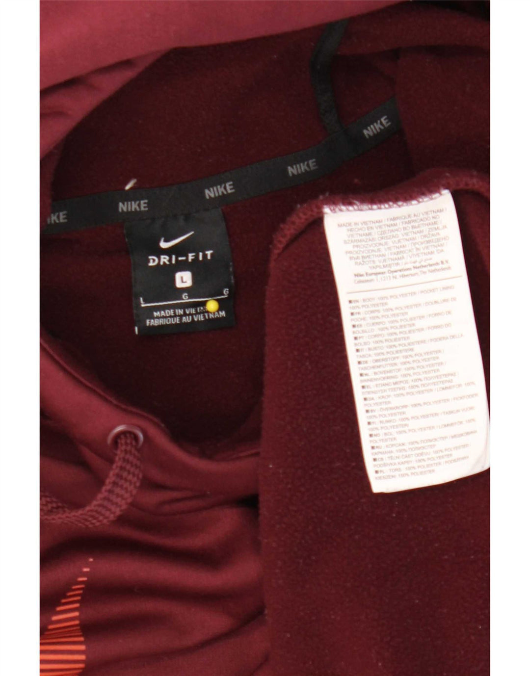 Nike Mens Dri Fit Graphic Hoodie Jumper Large Maroon Polyester