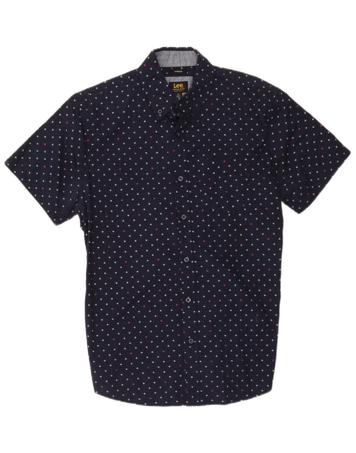Lee Chemise à Manches Courtes Homme Coupe Regular Coton Géométrique Bleu Marine Moyen