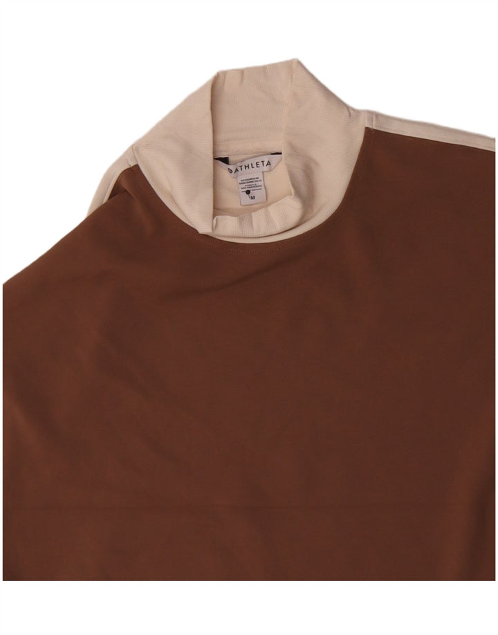 Athleta Womens Crop Top Long Sleeve UK 14 Medium Brown Colourblock Nylon