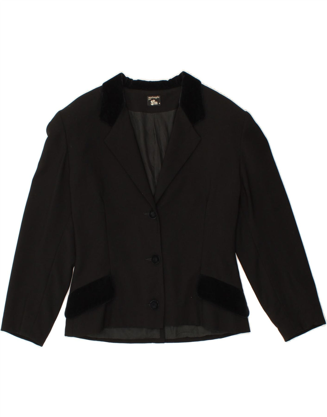 VINTAGE Womens 3/4 Sleeve Blazer Jacket UK 12 Medium Black Vintage Vintage and Second-Hand Vintage from Messina Hembry 