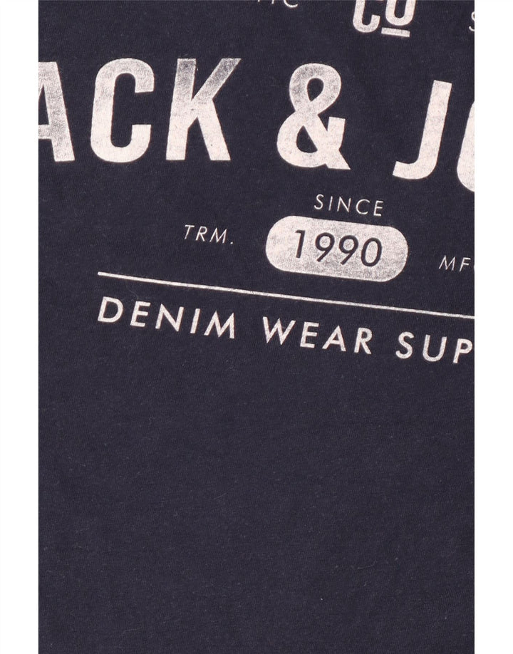 Jack & Jones Mens Graphic T-Shirt Top Medium Navy Blue Cotton