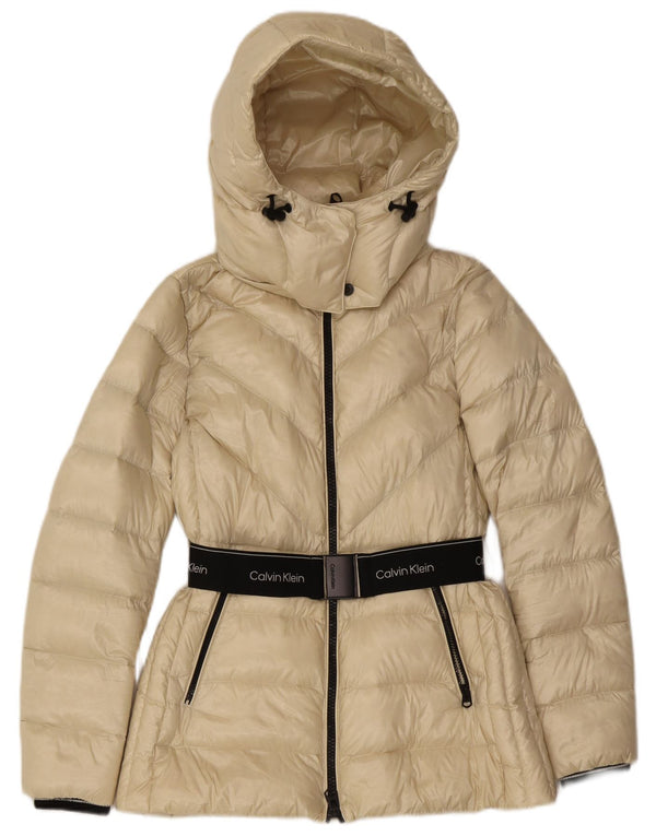 Calvin Klein Dame grafisk polstret jakke UK 10 Small Off White Colourblock
