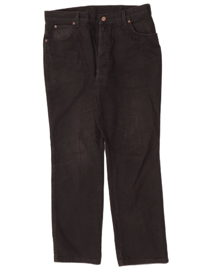 Wrangler Mens Regular Fit Straight Jeans W36 L32 Black Cotton