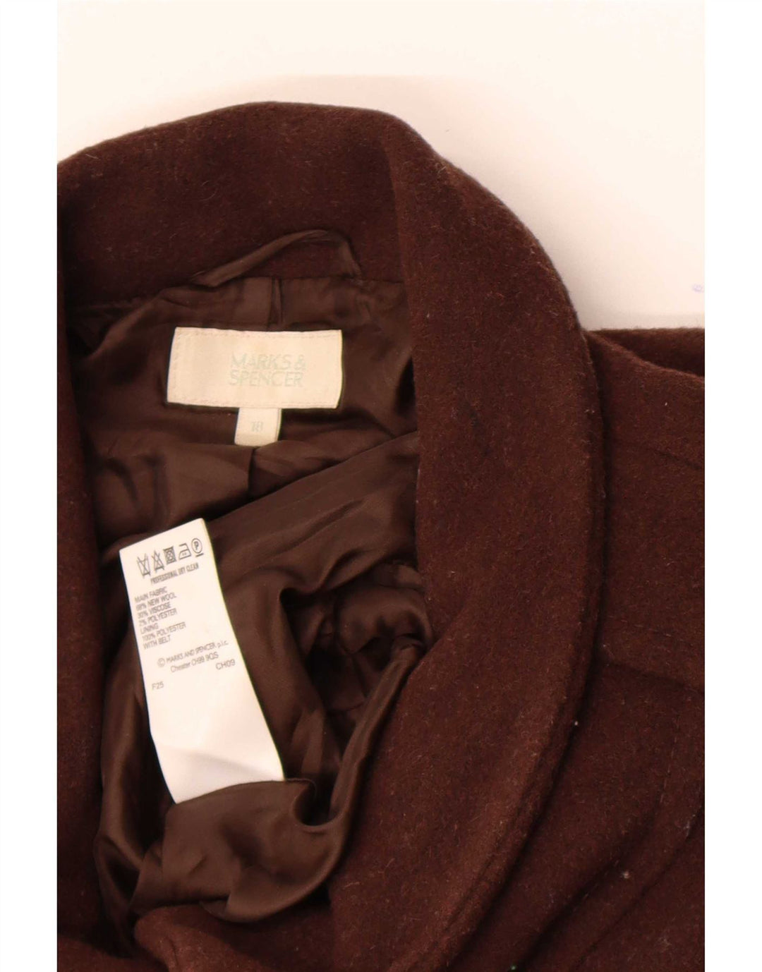 Marks & Spencer Dame Overfrakke UK 18 XL Brun Ny Uld