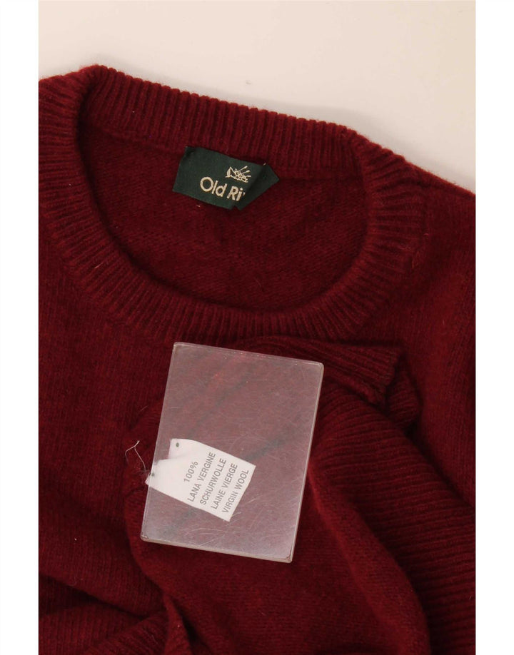 Old River Herre Crew Neck Jumper Sweater Medium Burgundy Virgin Wool