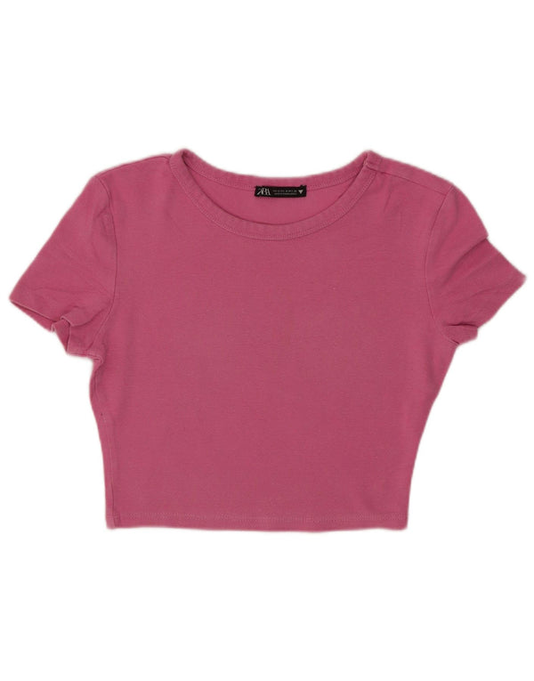 Zara Damen Crop T-Shirt Top UK 8 Small Rosa Baumwolle