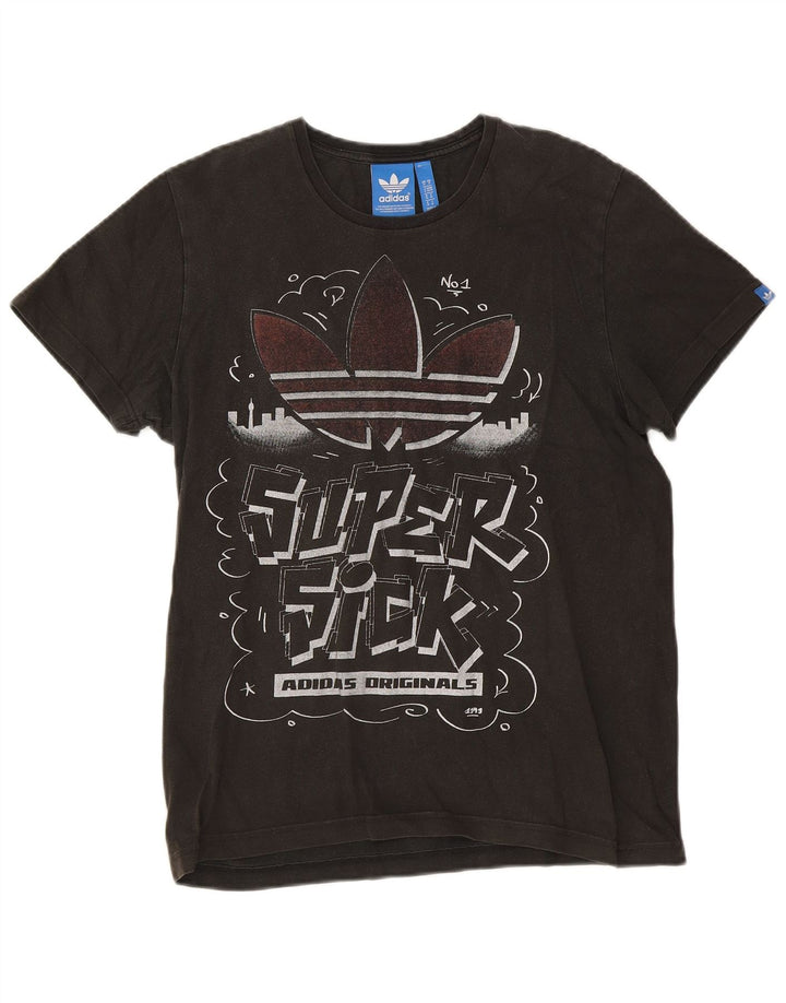 ADIDAS Mens Graphic T-Shirt Top Medium Black Cotton