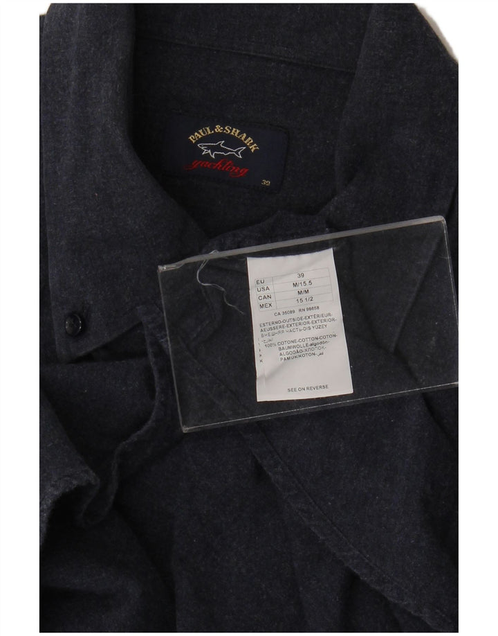 Paul & Shark Mens Shirt Size 39 Medium Navy Blue Cotton