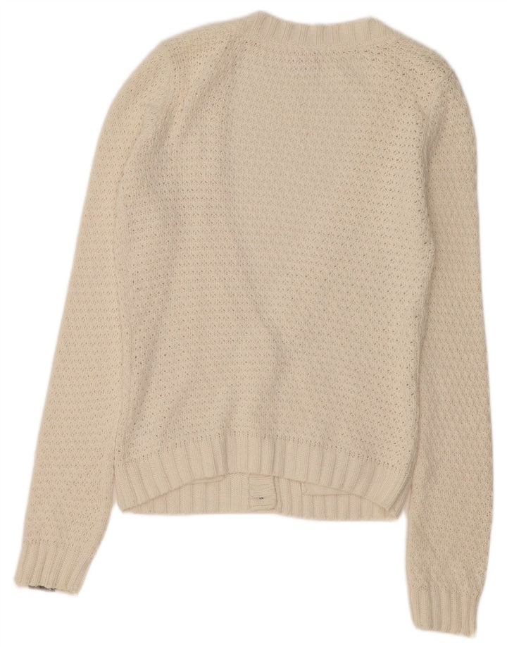 O'NEILL Womens Cardigan Sweater UK 14 Medium White Cotton