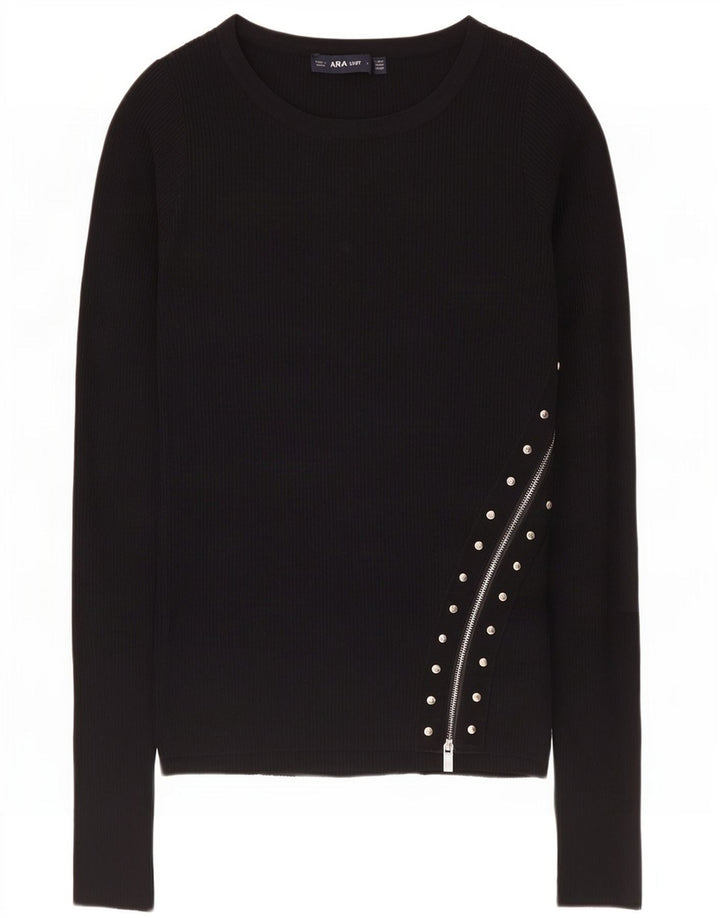 Zara Femme Top Manches Longues UK 12 Moyen Noir