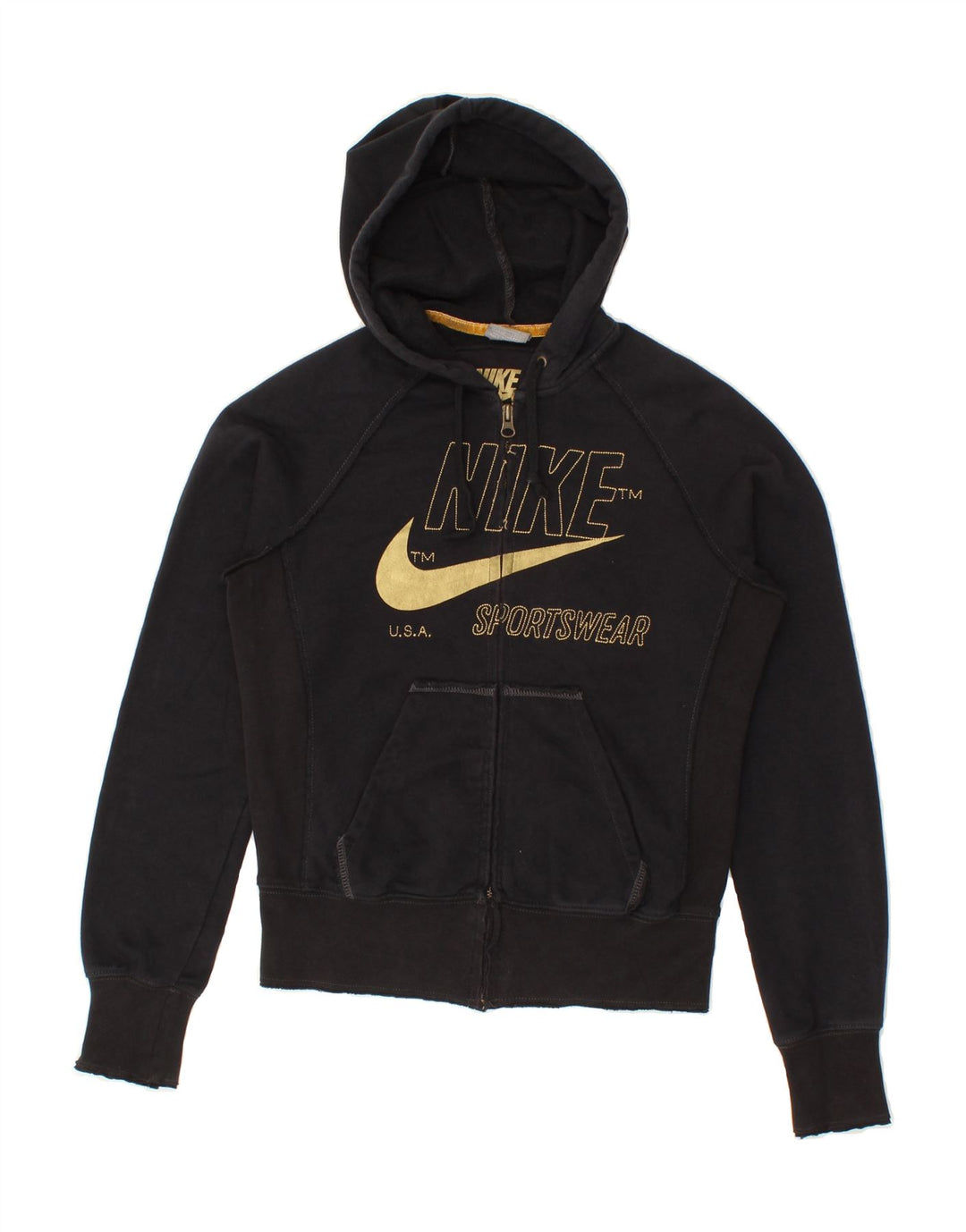 NIKE Womens Graphic Zip Hoodie Sweater EU 36 Small Black Vintage Nike and Second-Hand Nike from Messina Hembry 