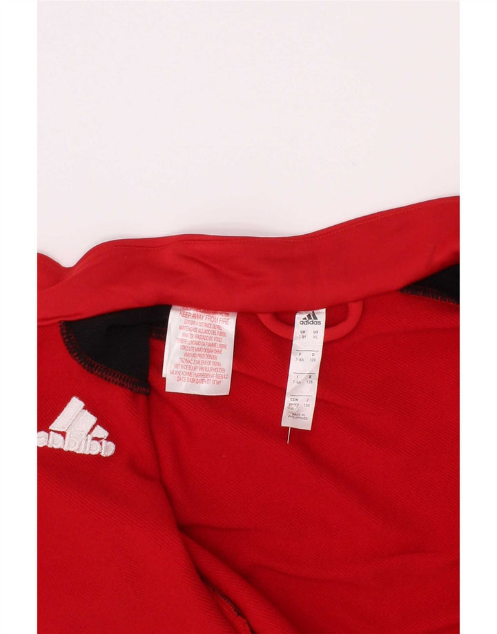 Adidas Boys Tracksuit Top Jacket 7-8 Years Red Colourblock Polyester