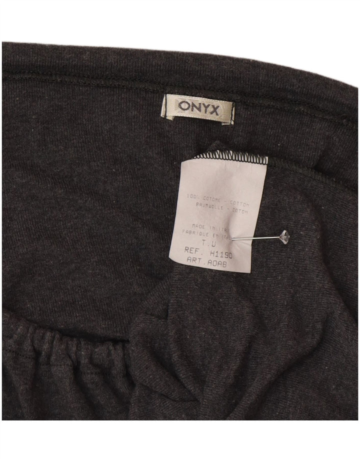 Onyx Womens Front Tie Crop Top Long Sleeve UK 12 Medium Grey Cotton