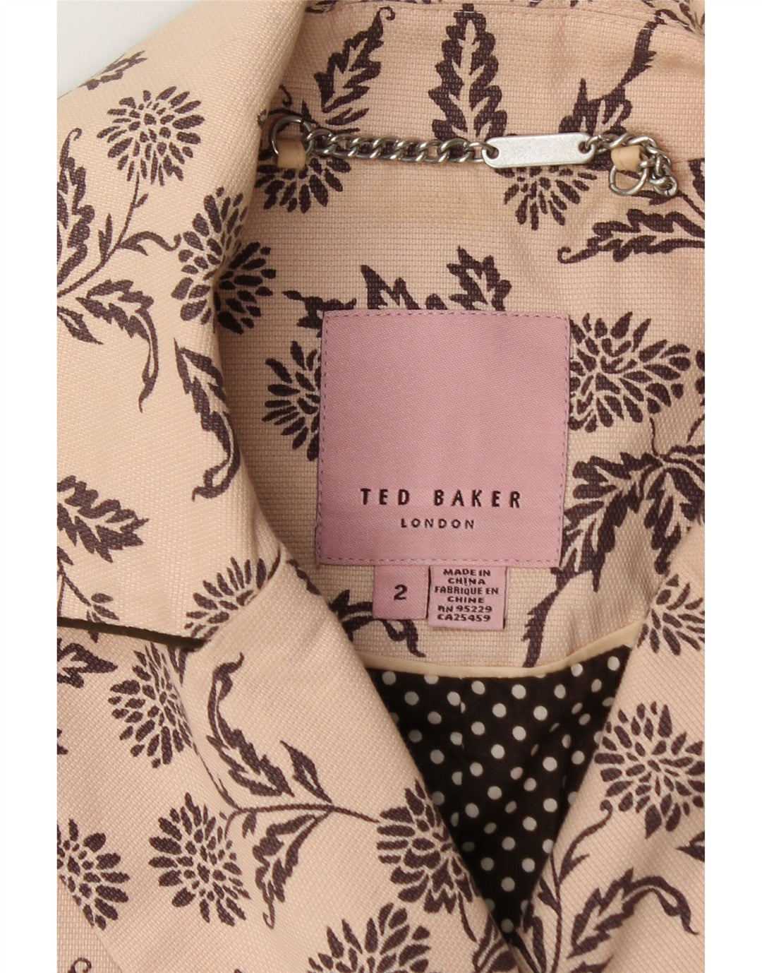 TED BAKER Zweireihiger Damen-Blazer, Größe 2, klein, beige, geblümt